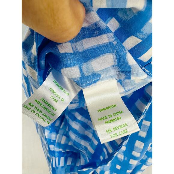 Lilly Pulitzer Silvana Tie-Sleeve Tank Gingham Check Watercolor Blue – Size XS - Picture 8 of 8